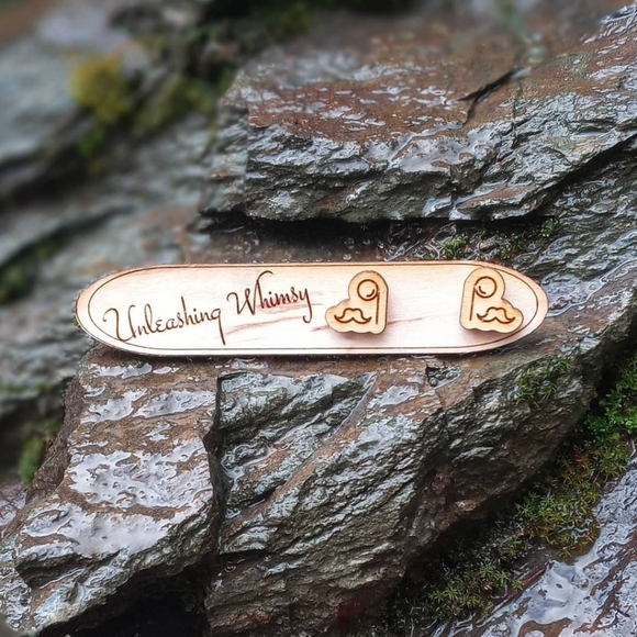 Wooden Monocle Earrings ~ Wooden Mustache Earrings - Picture 1 of 3
